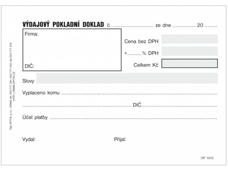Výdajový pokladní doklad, samopropisující, Optys