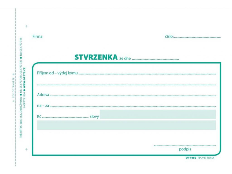 Stvrzenka A6, samopropisovací, Optys