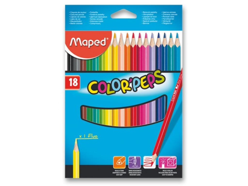 Pastelky Maped, trojhranné, Color´Peps, 18 kusů