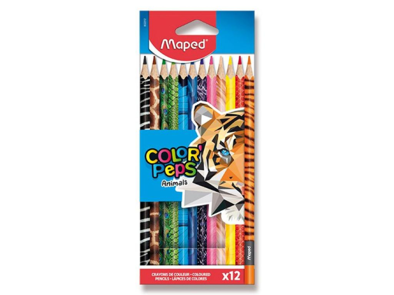 Pastelky Maped, trojhranné, Color´Peps, 12 kusů, Animals