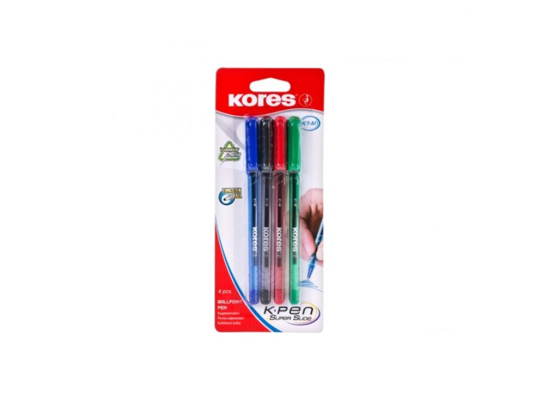 Kuličková tužka, jednorázová, Kores, K1,sada 4 barev