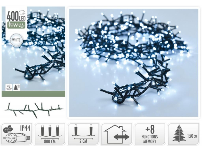 Elektrické osvětlení, 800cm, 400 LED, studená bílá, venkovní