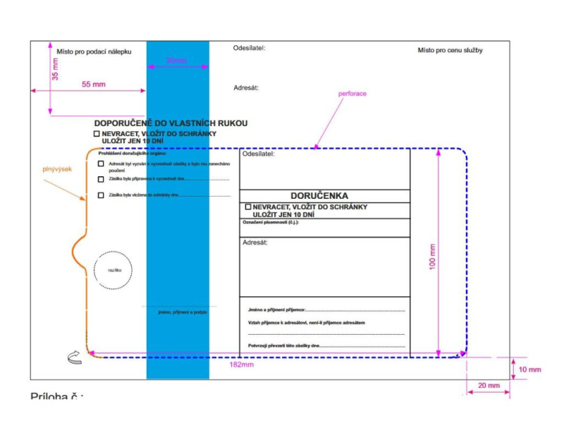 Doručenka C5, modrý pruh, daňová