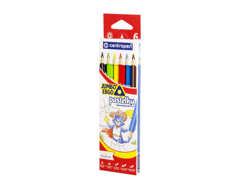 Pastelky Centropen, trojhranné, Jumbo, 6 kusů