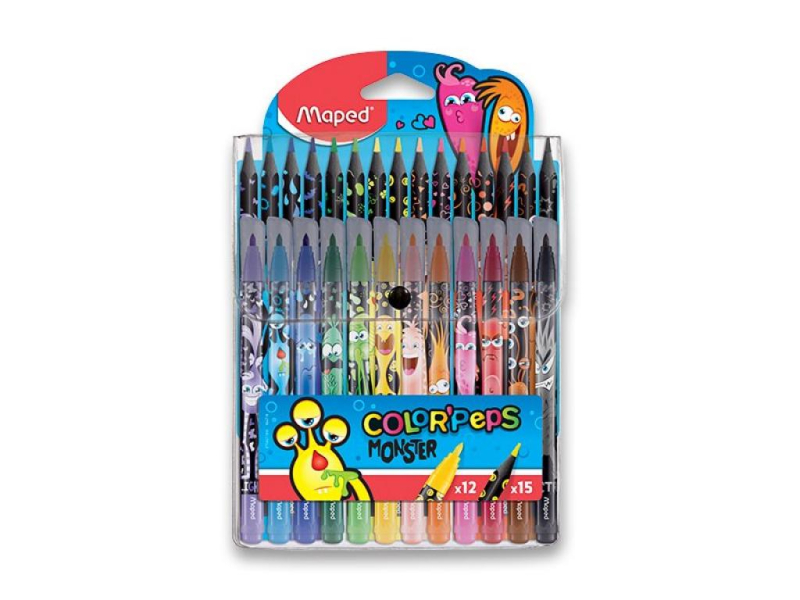 Popisovače Maped Color´Peps Monster 12ks + 15ks pastelek