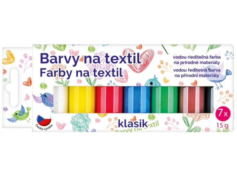 Barvy na textil světlý, sada klasik, 7x15g, šablony