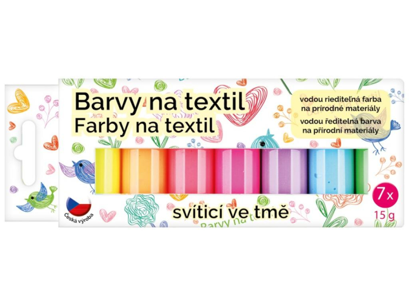 Barvy na textil světlý, sada svítící, 7x15g, šablony