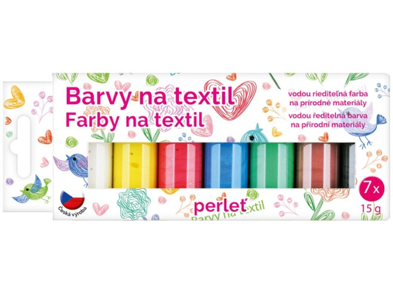 Barvy na textil světlý, sada perleť, 7x15g, šablony