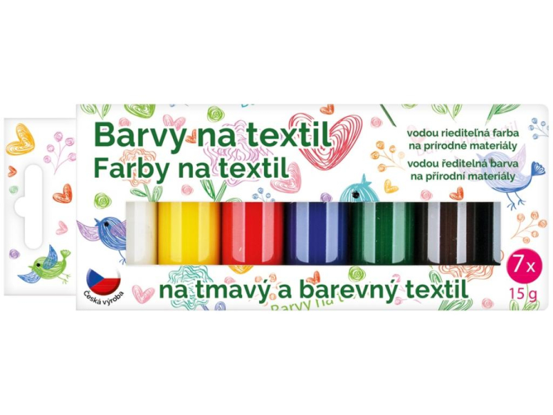 Barvy na textil tmavý a barevný, 7x20g, šablony