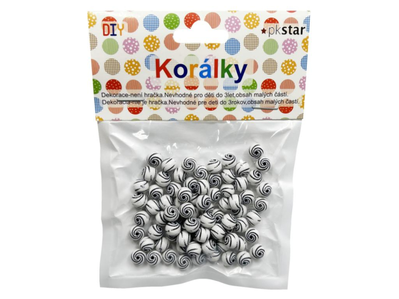 Korálky 8mm, 20g, bílo-černé