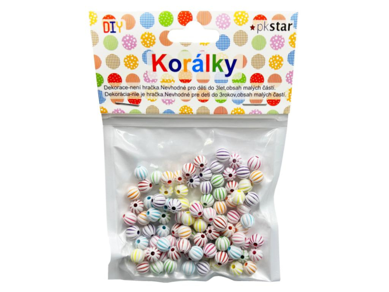 Korálky 10mm, 26g, pruhované