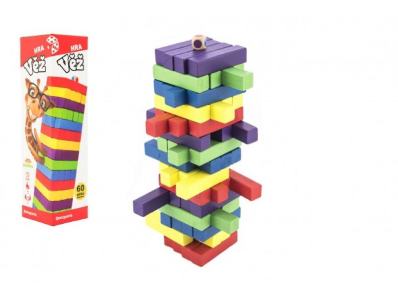 Věž dřevěná, Jenga, barevná