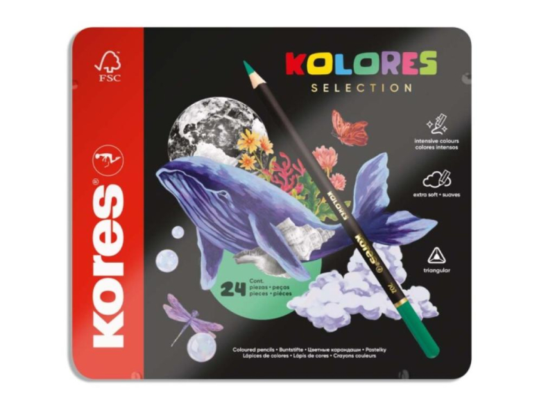 Pastelky Kores, Kolores Selection, 24 kusů, kovové pouzdro