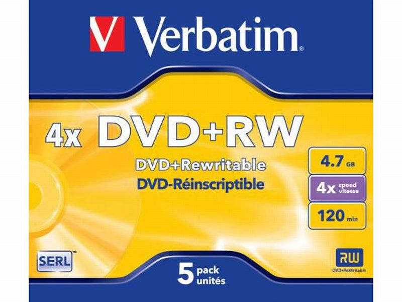 DVD+RW 4,7GB, 120 min, přepisovatelné, Verbatim