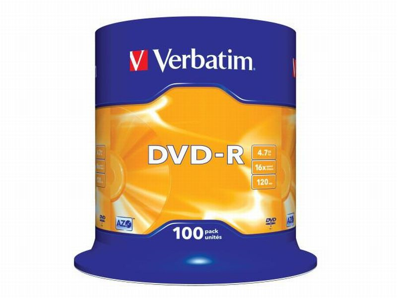 DVD-R 4,7GB, 100 kusů v boxu, Verbatim