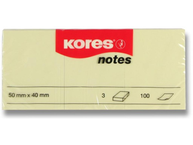 Samolepící bloček, žlutý, 40 x 50 mm, 3 kusy, Kores