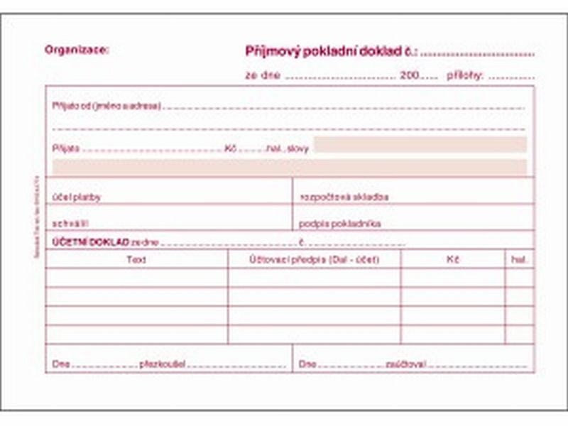 Příjmový pokladní doklad, podvojné účetnictví, ET030, Baloušek