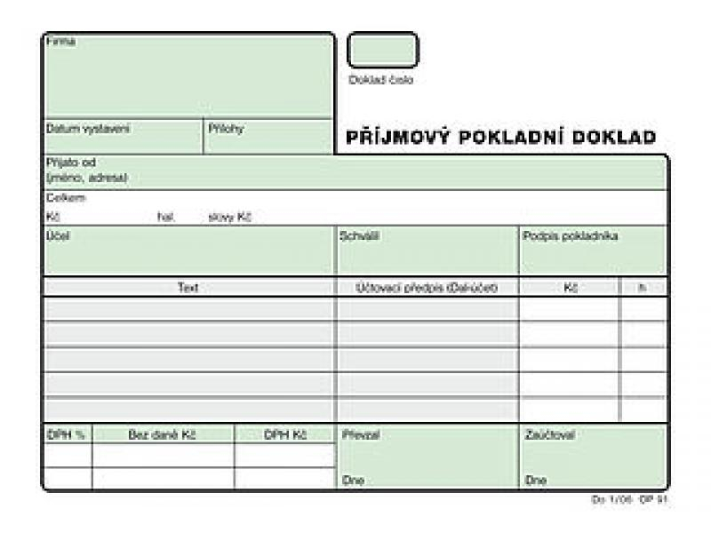 Příjmový pokladní doklad, podvojné účetníctví, samopropisovací, Optys