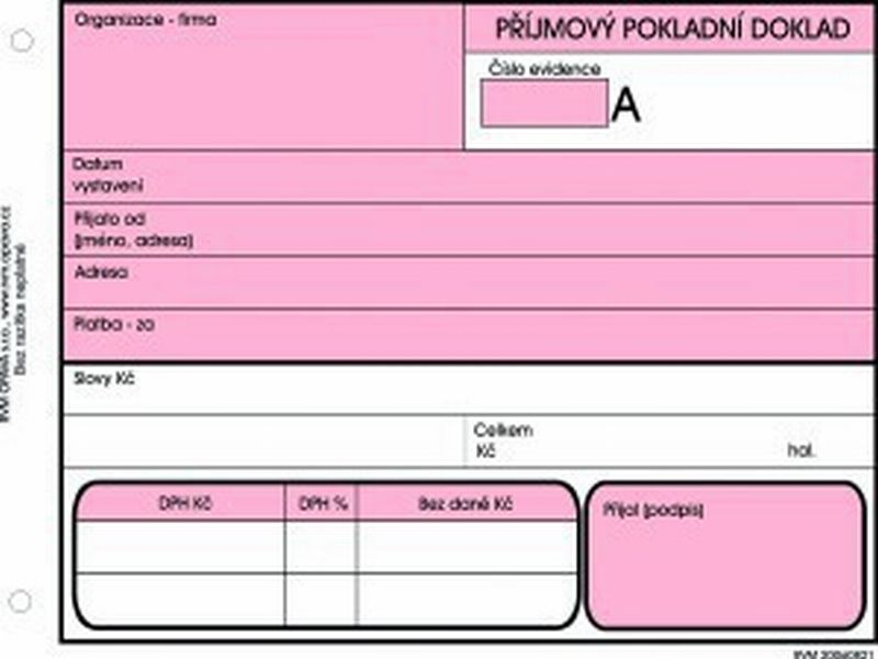 Příjmový pokladní doklad, podvojné účetnictví, samopropisovací, RVM