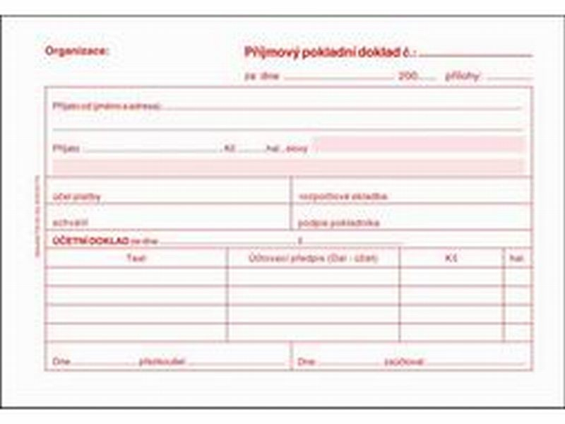 Příjmový pokladní doklad, podvojné účetnictví, samopropisovací, PT030, Baloušek