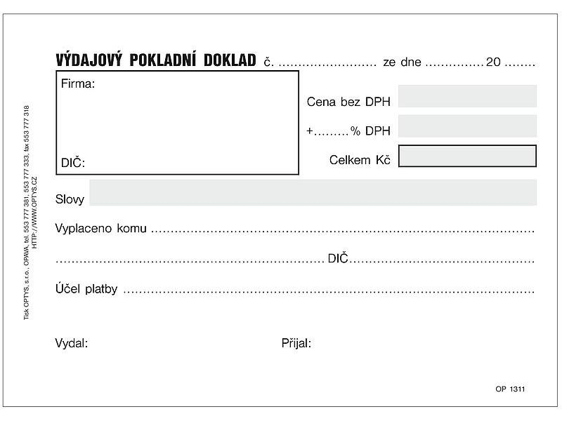 Výdajový pokladní doklad, Optys