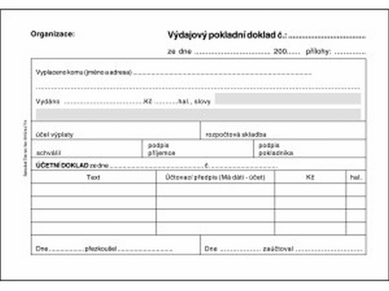 Výdajový pokladní doklad, podvojné účetnictví, ET050, Baloušek