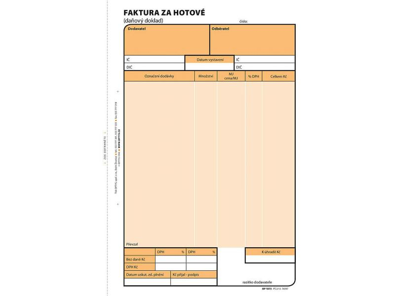 Faktura za hotové A5 s DPH, samopropisovací, Optys