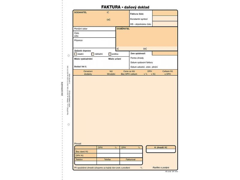 Faktura A5 s DPH, samopropisovací, Optys