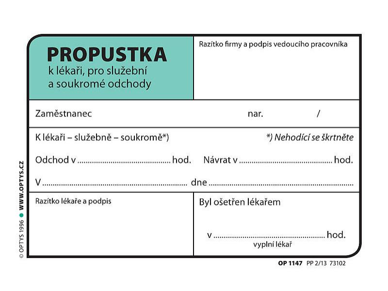 Propustka A7, Optys