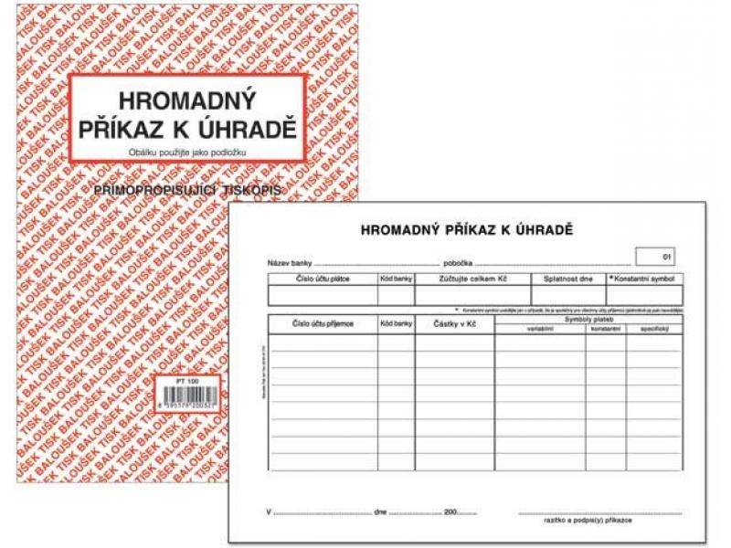 Hromadný příkaz k úhradě A5, samopropisovací, PT100, Baloušek