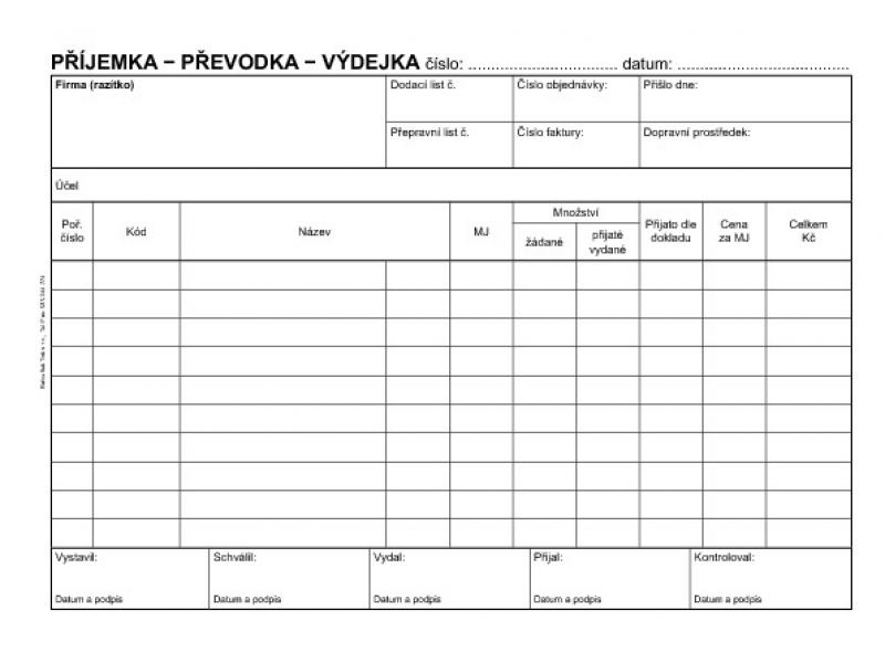 Příjemka, převodka, výdejky A5, samopropisovací, Baloušek