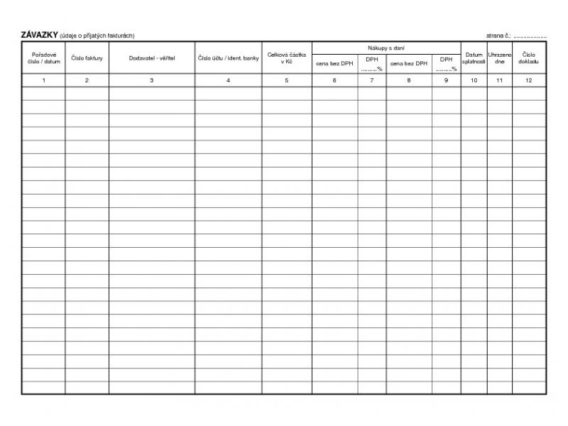 Kniha závazků, příjem faktur A4, ET340, Baloušek