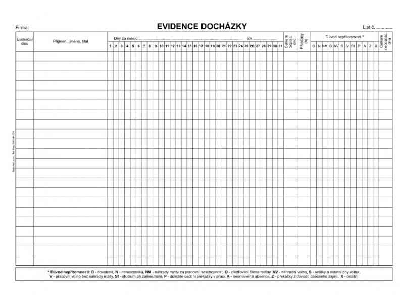 Evidence docházky A4, ET407, Baloušek