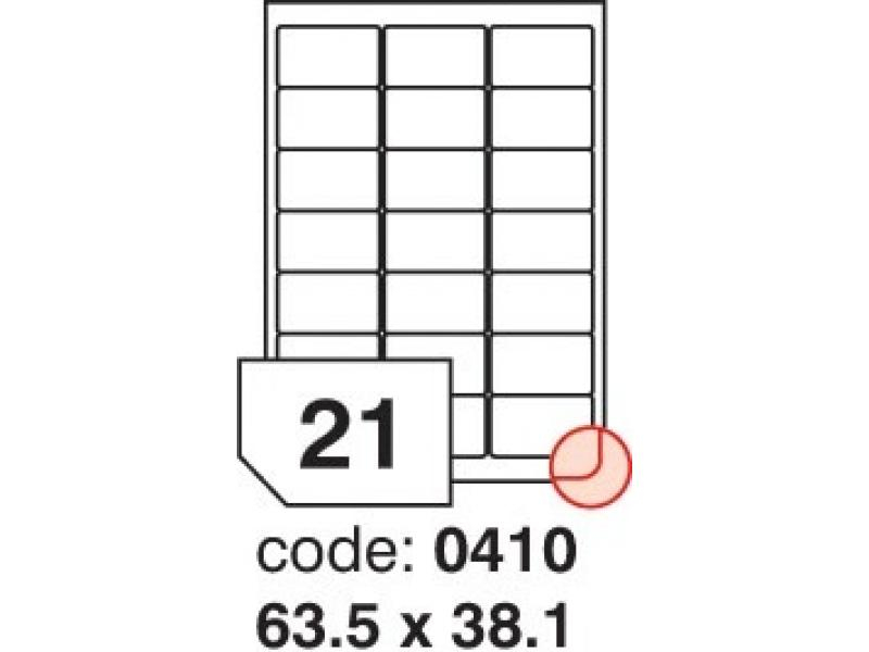 Etikety A4, 63,5 x 38,1, bílá, oblé rohy