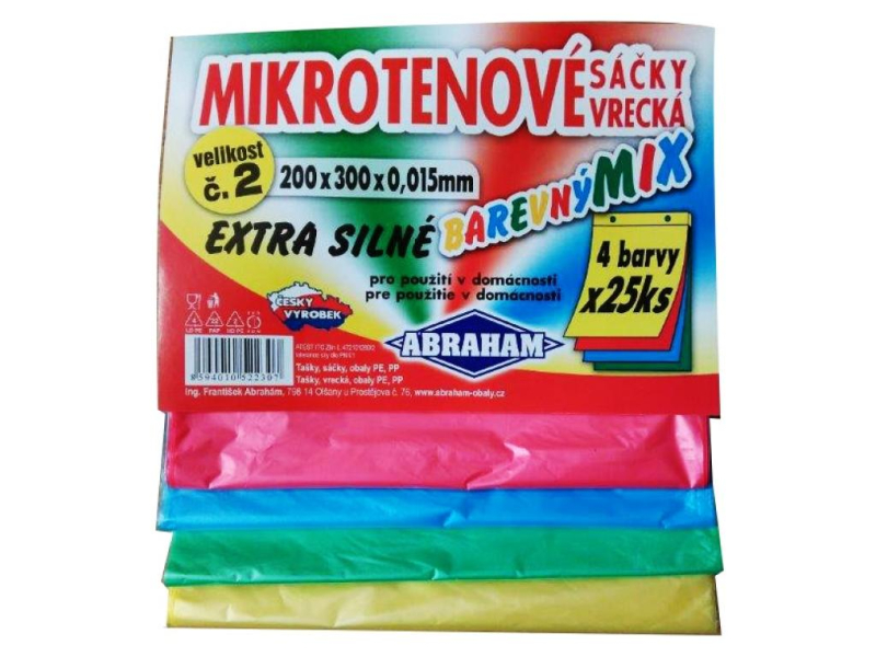 Mikrotenové sáčky barevné, 20 x 30 cm, 15 mikronů, 100 ks