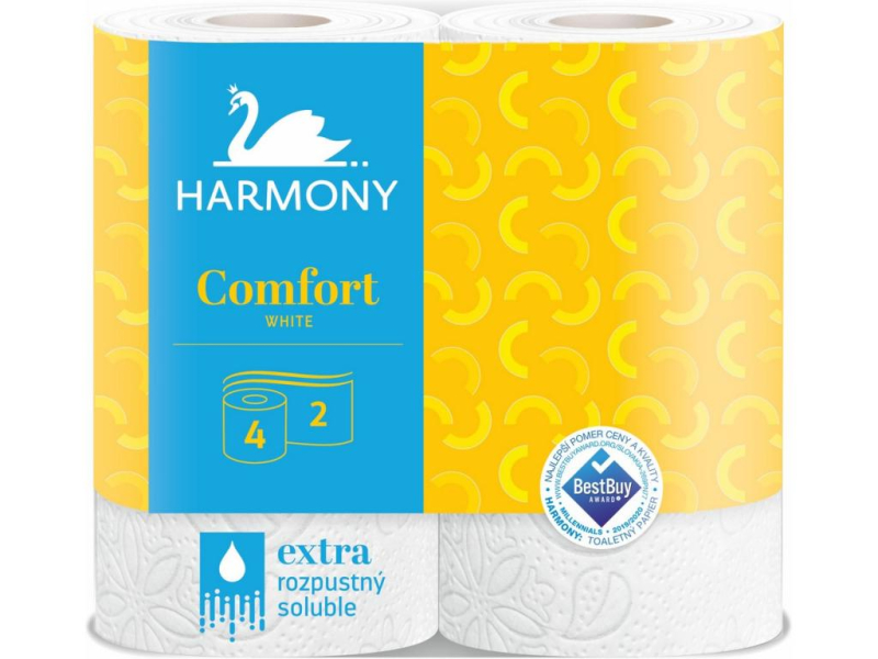 Toaletní papír, 2 vrstvý, 192 útržků, 4 role, Harmony Comfort