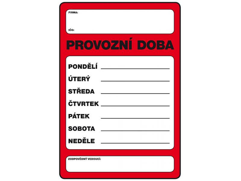 Tabulka prodejní, provozní doba, A4